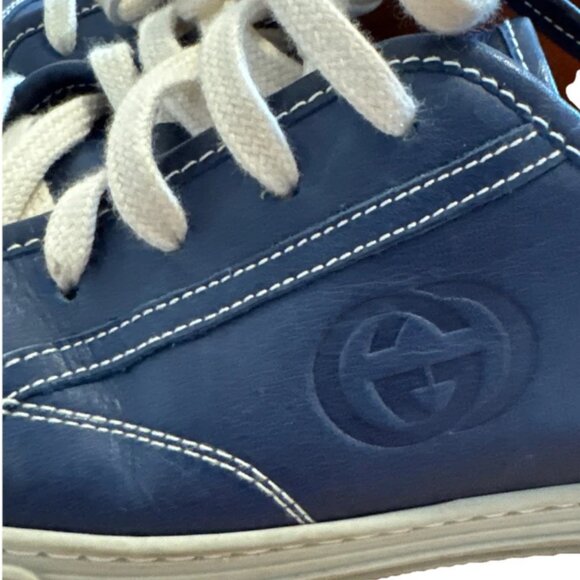 Gucci Navy Blue Leather Lace Up Low Top Sneakers Size US 9.5 | uk 9.5 | It 42.5 - Picture 5 of 7